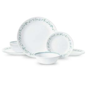 Country Cottage, White and Green Round 12-Piece Dinnerware Set