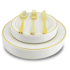 Crown Display 200 Ct. Gold Rim - Wedding Kit Disposable Plastic Cutlery Set - Service for 40